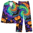 thumbnail image 2 of Gamivast Spooky Halloween Pajamas Set for Women Long Sleeve Button Down Sleepwear Tops and Lounge Pants 2 Piece Pjs Sets Lightweight Comfortable Creepy Pumpkin Pattern Multicolor XXXL, 2 of 7