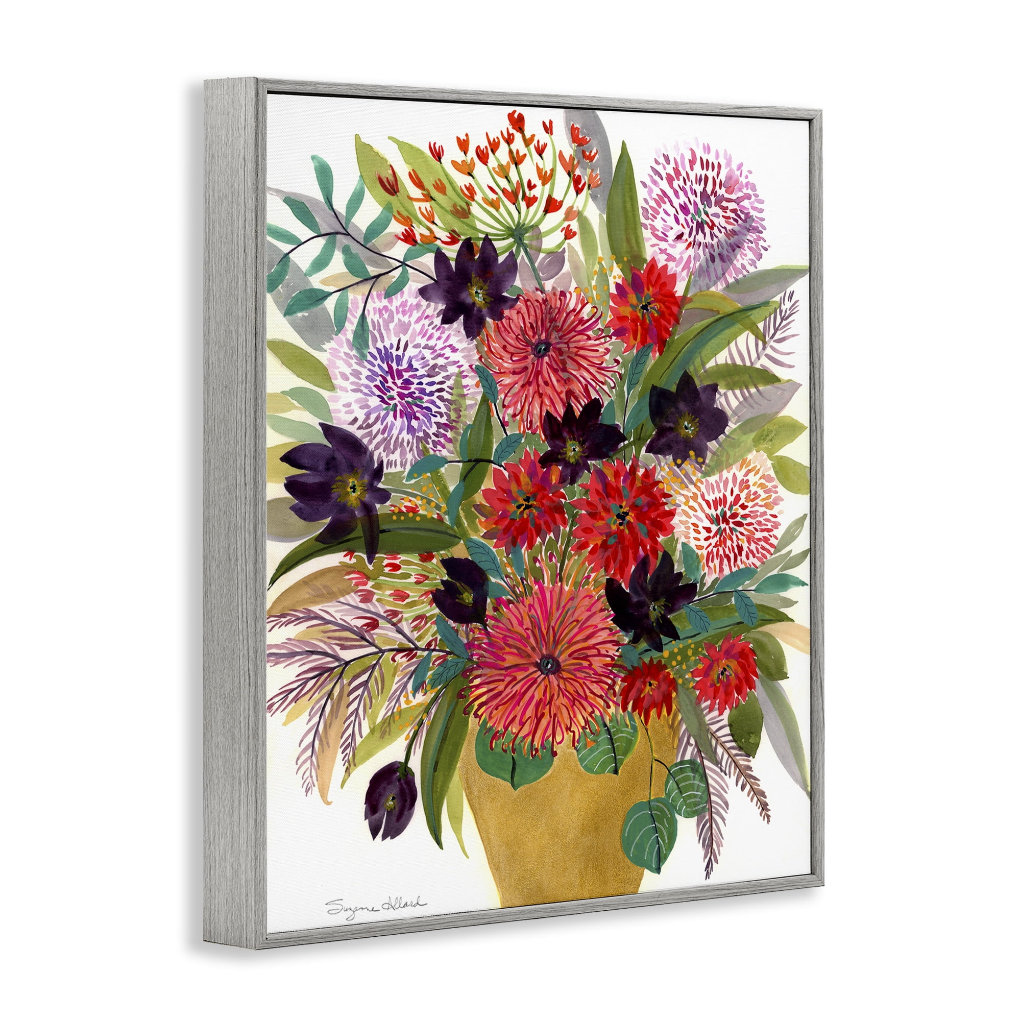 Stupell Industries Celebration Flower Bouquet Gray Framed Giclee Art, design by Suzanne Allard