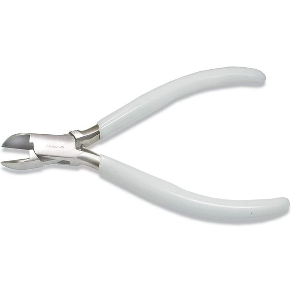 The Beadsmith 5 inch (130mm) Side Cutter, with Polished Steel Head, White PVC Comfort Grip and Double-Leaf Spring Handle, Jewelry Making Tool, 300 Series
