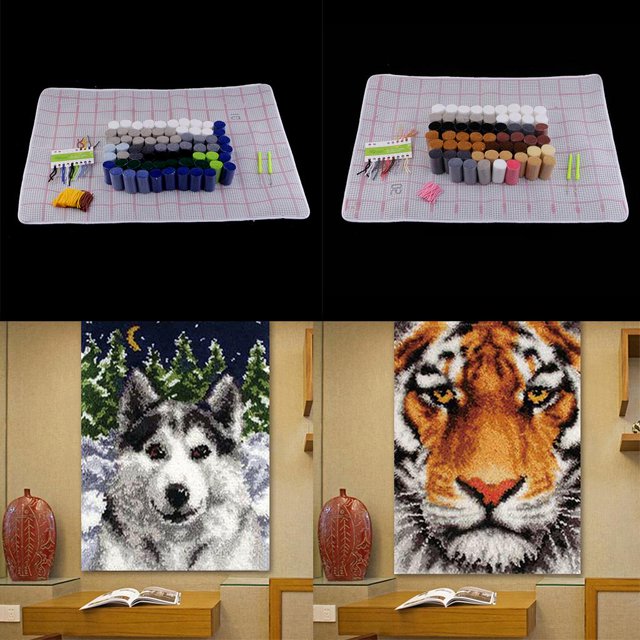 Kits De Alfombrillas De Gancho De 2 Piezas Para Niños Principiantes: Y Cachorro: Fáciles De Seguir: Exhibición De Bricolaje Para El Hogar, Decora Baoblaze Wolf Tiger Katch Hook Kits