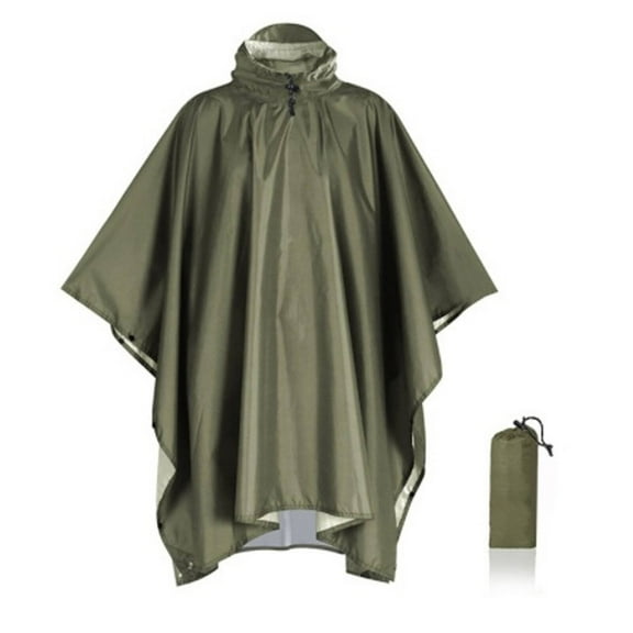 AUQ Rain Poncho Outdoor-Ready Windproof Cord Rain Ponchos for Adults,Functional Silver-Coated Taffeta Ponchos Adult for Rainy Days,Green
