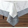 thumbnail image 3 of Newbridge Valencia Two Tone Bordered Damask Fabric Tablecloth, Wrinkle and Stain Resistant Fine Dining Holiday Hotel Quality Tablecloth, 52 Inch x 52 Inch Square, White/Silver, 3 of 7
