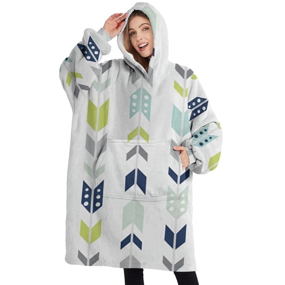 Oversized Wearable Blanket Hoodie,Colorful Arrow Pattern Sherpa Blanket Hoodie with Super Pockets,Super Warm Fuzzy Pullover for Women & Men