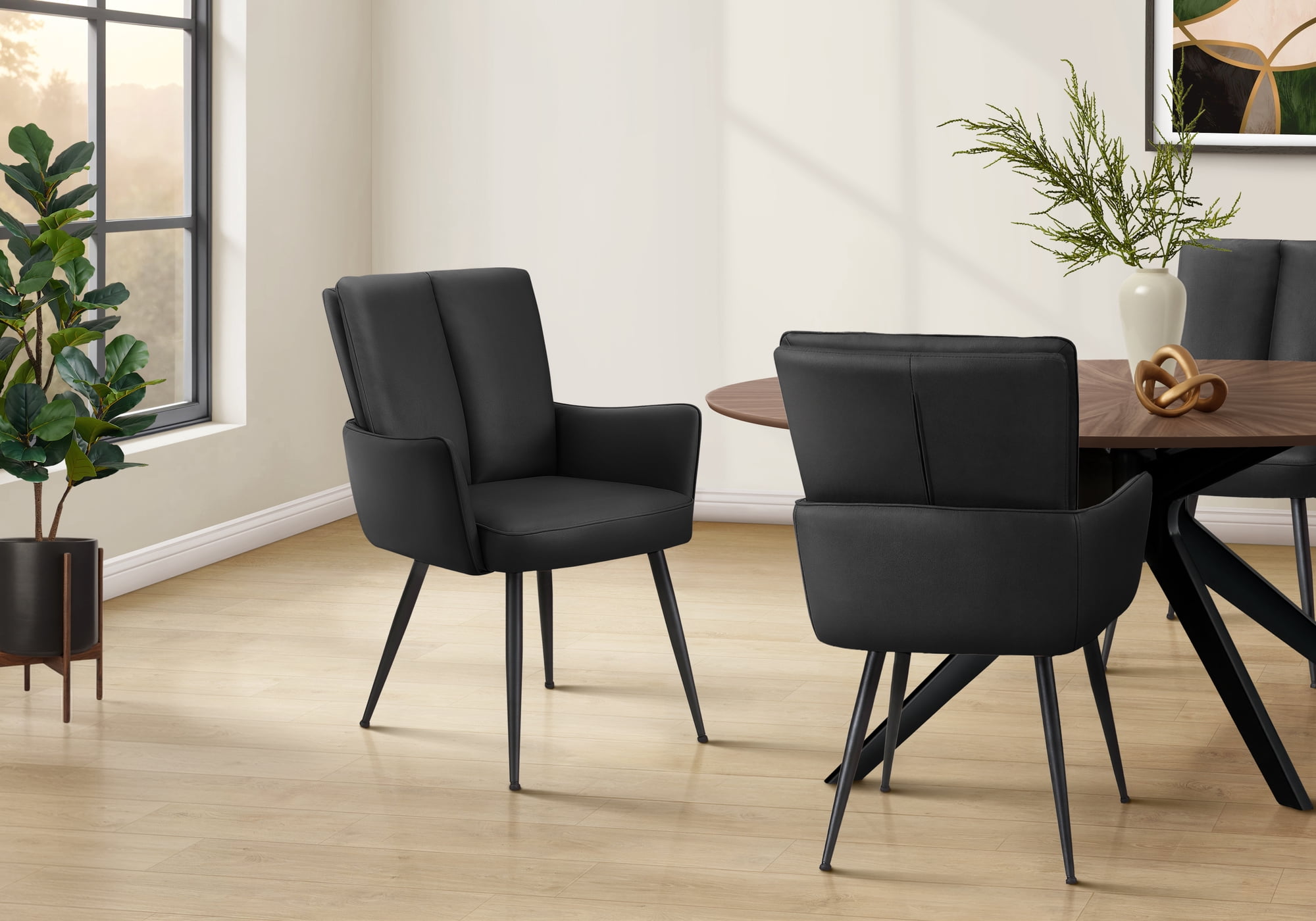 Monarch Specialties - I 1146 Dining Chair, 36" Height, Set Of 2, Side, Kitchen, Black Leather Look