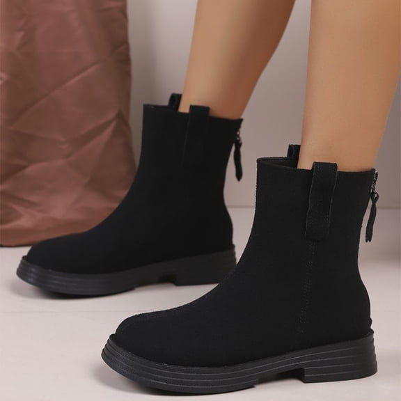 Willtoo Women’s Back Zipper Platform Ankle Booties, Round Toe Faux Suede Fashion Casual Boots, Block‑Style Thick Sole Footwear Fall Winter Daily Outdoor Walking Shoes