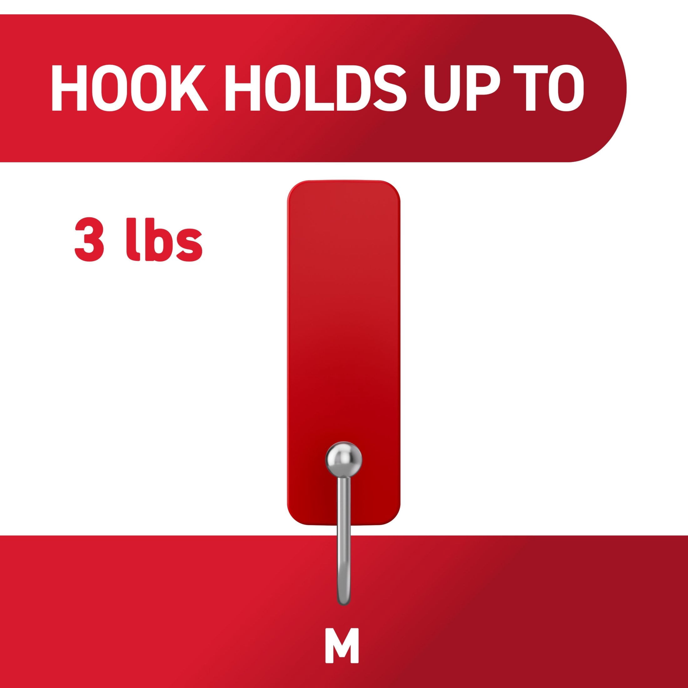 Command Medium Hooks, Chili Pepper, Holds 3 lbs, Damage-Free Hanging, 4 Hooks, 6 Adhesive Strips