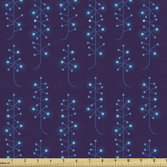 Abstract Fabric by the Yard Upholstery, Print of Digital Polygonal Art Style Odd Connecting Dots Scientific, Decorative Fabric for DIY and Home Accents, Dark Indigo and Sky Blue by Ambesonne