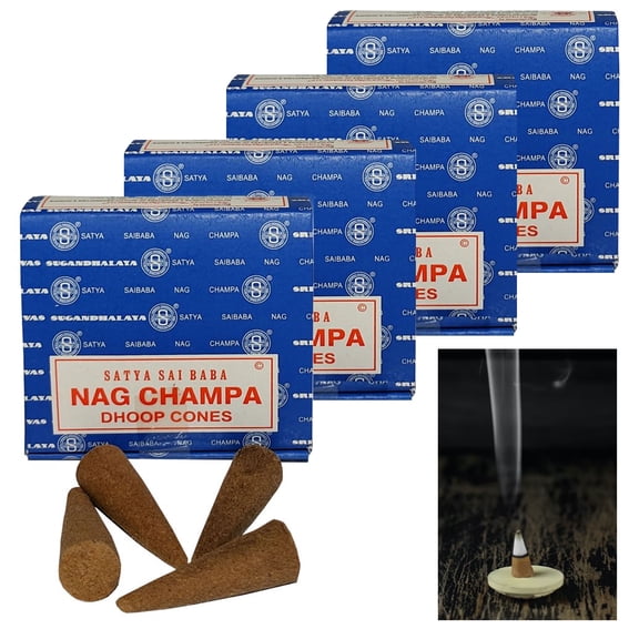 48 Nag Champa Incense Cones Original Scent Backflow Smoke Tower Meditation Yoga
