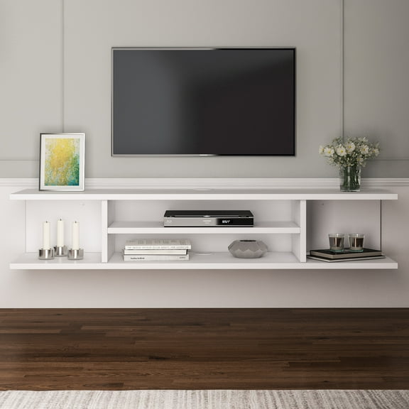Pivot Modern Engineered Wood Floating TV Stand for Up To 55" TV Screen Size, White Veneer
