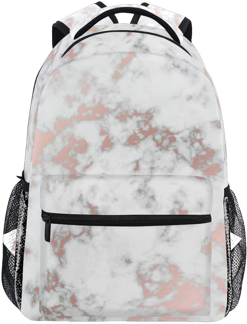 Marble With Rose Gold Backpacks Travel Laptop Daypack School Bags for