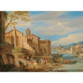 thumbnail image 2 of Pieter Bout 18x14 Gold Ornate Wood Frame and Double Matted Museum Art Print Titled - The Port of Ripa Grande in Rome with Merchants Conversing, 2 of 4