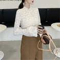thumbnail image 3 of Women's Lace Pullover Tops Autumn Winter Bottoming Shirt Tops Stretch Long Bell Sleeves T-shirt Turtleneck Top for Daily, 3 of 9
