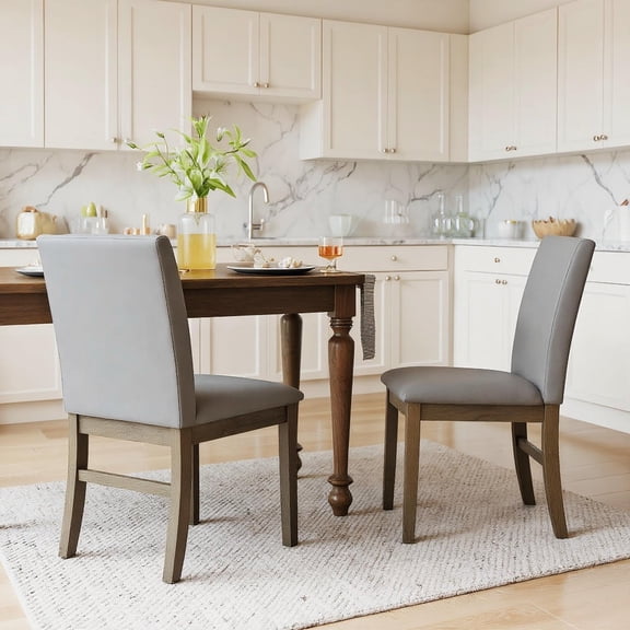 Barara King Upholstered Dining Chair Set of 2 with Rubber Wood Legs, High Back and Padded Seat for Dining Room, Kitchen, Home Decor Furniture, Gray