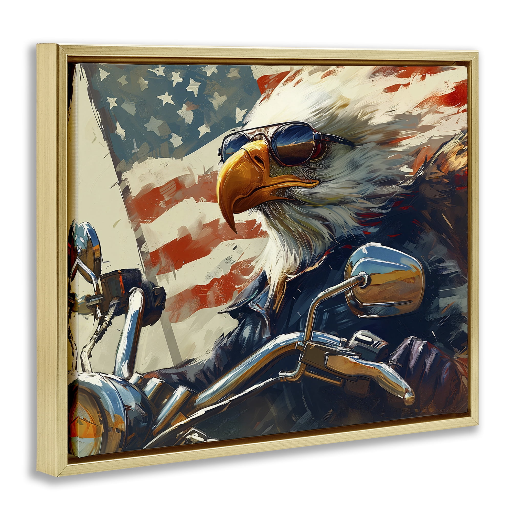 Stupell Industries Patriotic Bald Eagle Animals & Insects Painting Gold Floater Framed Canvas Art Print Wall Art, 21 x 17