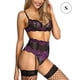 thumbnail image 1 of Conjunto de lencería sexy para mujer con ligueros Sujetador Panty Ropa interior floral, Morado, S sidaley  XX000139-02, 1 of 7
