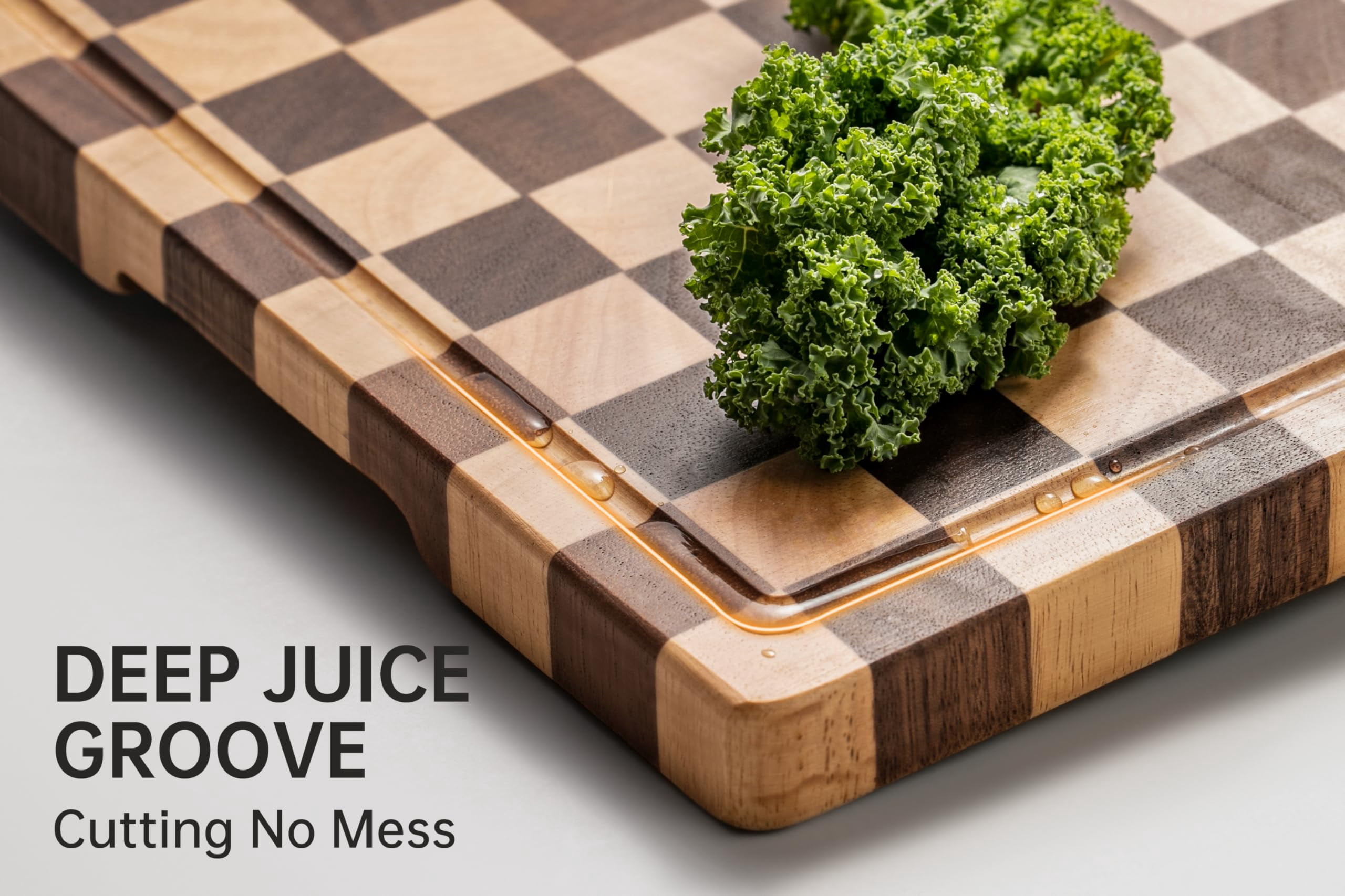Setkolu Wooden Cutting board, End Grain Cutting Boards for Kitchen, Acacia Wood Chopping Board with Juice Groove & Handle, Butcher Block for Meat, Bread & Fruit, 14" x 11" x 0.8"