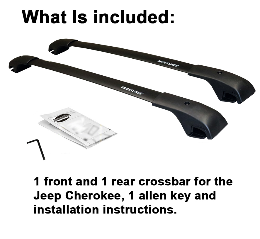 BRIGHTLINES Aero Roof Rack Cross Bars Compatible with Jeep Cherokee 2014-2023 for Kayak Luggage Ski Bike Carrier, a Set of 2pcs, Black Aluminum Top Cargo Rack