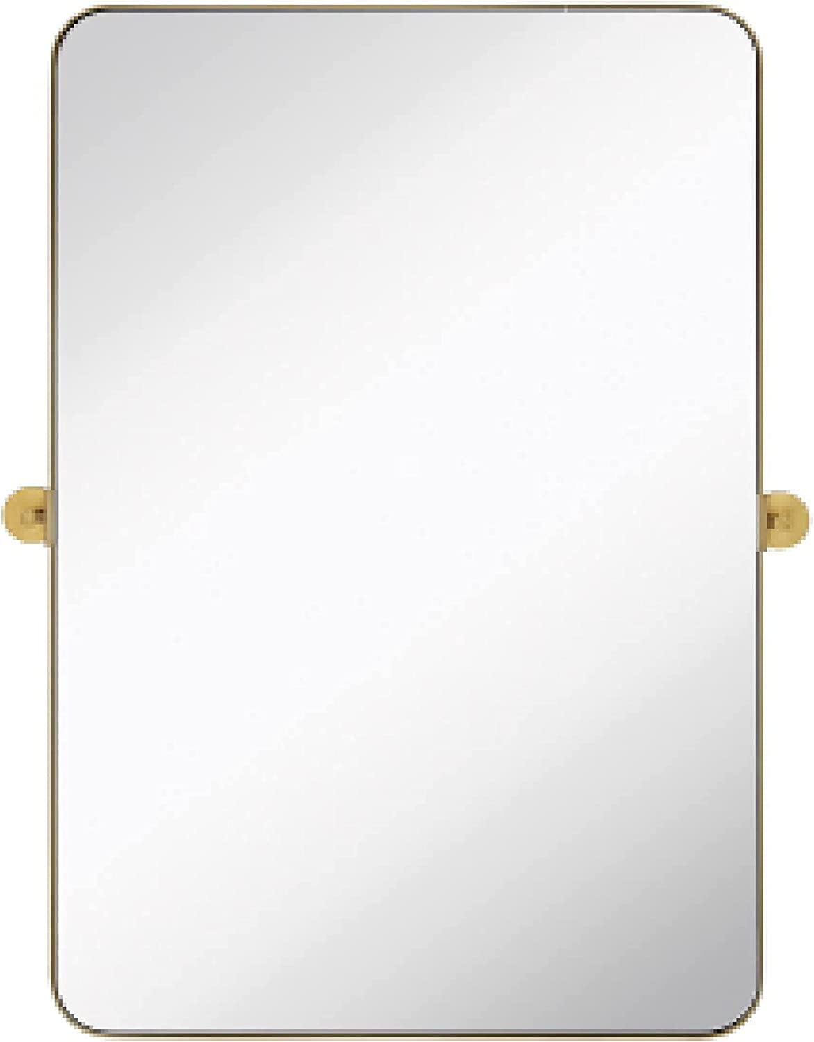 Hamilton Hills Gold Metal Surrounded Round Pivot Mirror Silver Backed