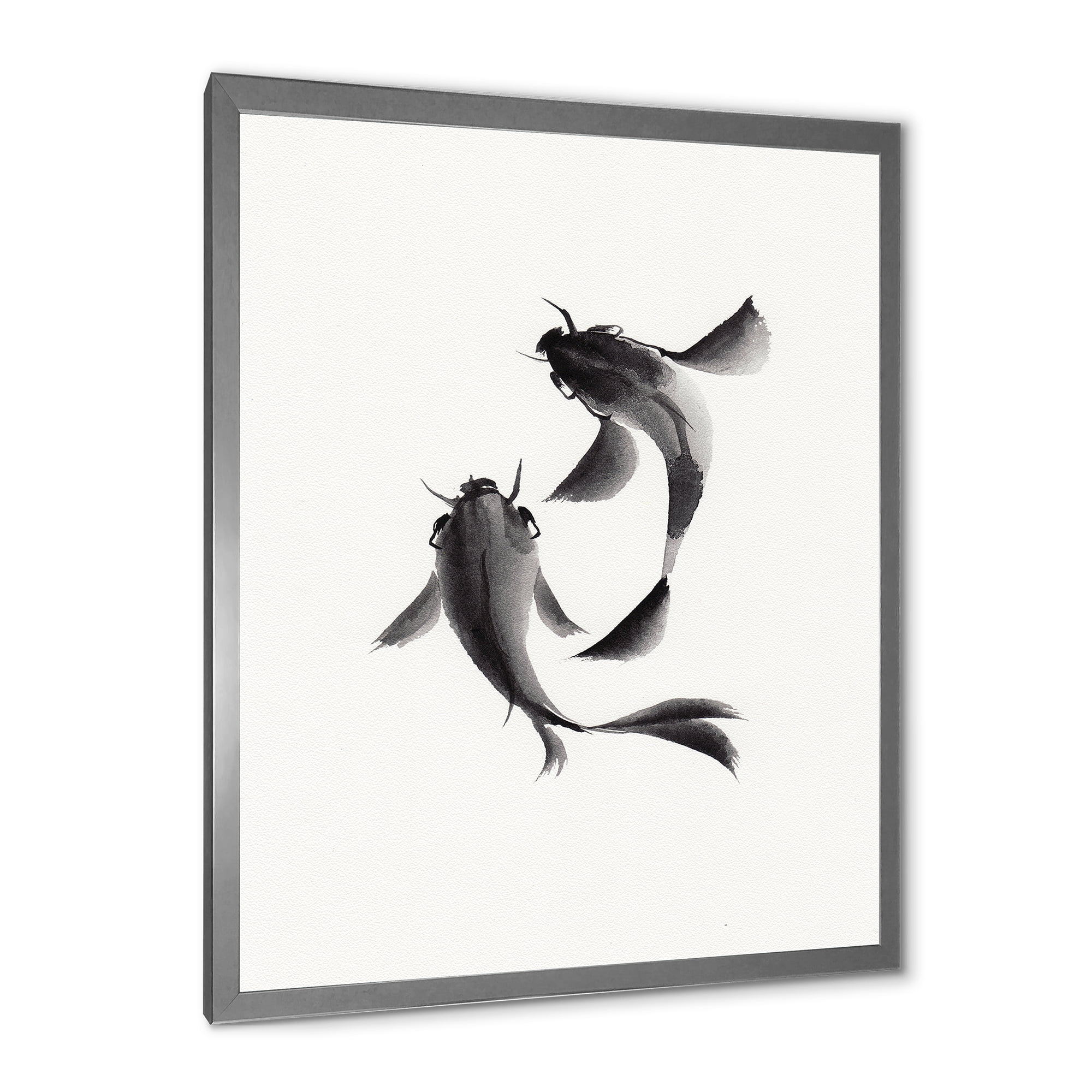 Designart 'Black and White Vintage Fish II' Nautical & Coastal Framed Art Print