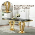 thumbnail image 5 of 70" Rectangular Faux Marble Dining Table, Diamond-Design Stainless Steel Pedestal and Marble-Style Top, for Dining Room or Office, 5 of 7