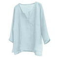 thumbnail image 2 of Young Mens Linen Shirts V-Neck Casual Breathable Long Sleeve Pullover Slim Fit Beach Holiday Blouse, 2 of 3