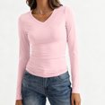 thumbnail image 5 of Mifsaly Layering Tops for Women V-Neck Long Sleeve Slim Fit Crop Top Business Travel Stretchy Basic Tight-Fitted Blouse Fall Winter Thermal Undershirts, 5 of 9