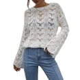 thumbnail image 1 of Txlixc Mujeres Trendy Hollow-Out Tops, Crochet Color sólido Cuello redondo Manga larga Punto Tops con puños acampanados para damas Txlixc  Moda, 1 of 9