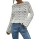 thumbnail image 1 of Txlixc Mujeres Trendy Hollow-Out Tops, Crochet Color sólido Cuello redondo Manga larga Punto Tops con puños acampanados para damas Txlixc  Moda, 1 of 9