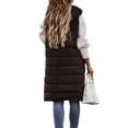 thumbnail image 5 of Women Warm Keeping Long Gilet Solid Colour Sleeveless Zipper Puffer Jacket Hooded Waistcoat Midi Length Down Vest Thicken Quilted Coat Padded Outwear Streets, 5 of 6