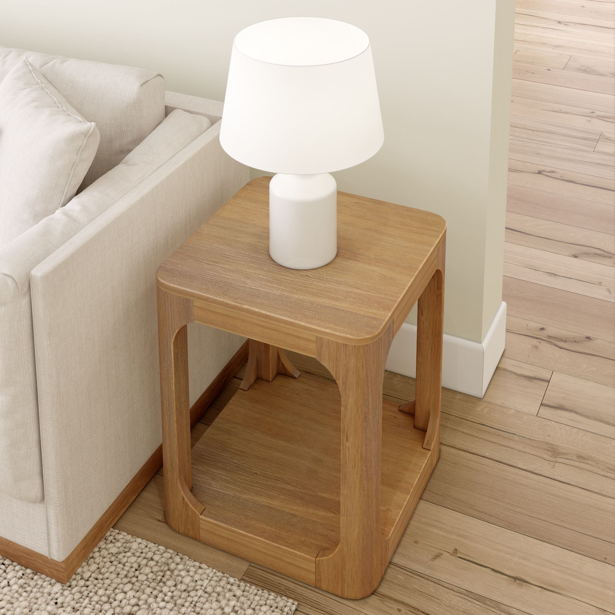 Plank+Beam 20" Solid Wood Square Side Table with Shelf, End Table for Living Room with Storage