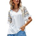 thumbnail image 1 of Camiseta con estampado de empalme para mujer, transpirable, elegante, informal, suelta, con cuello en V, manga con volantes, para el trabajo diario, 1 of 6