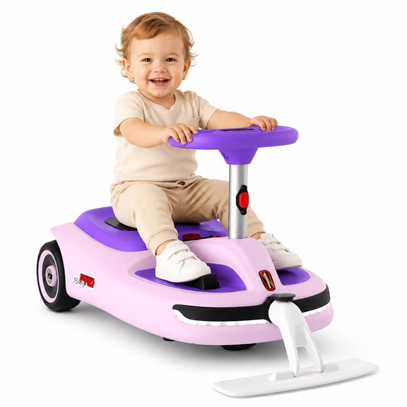 12V Electric Wiggle Car with Pedal, 3-in-1 Ride-On Kids Car with Detachable Mop, Purple