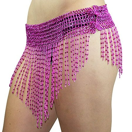 - Beaded Elastic Waist Rave Belly Dance Skirt Hip Scarf Halloween Costume One Size Belt Belly Dancer Costume Waist Chain Red