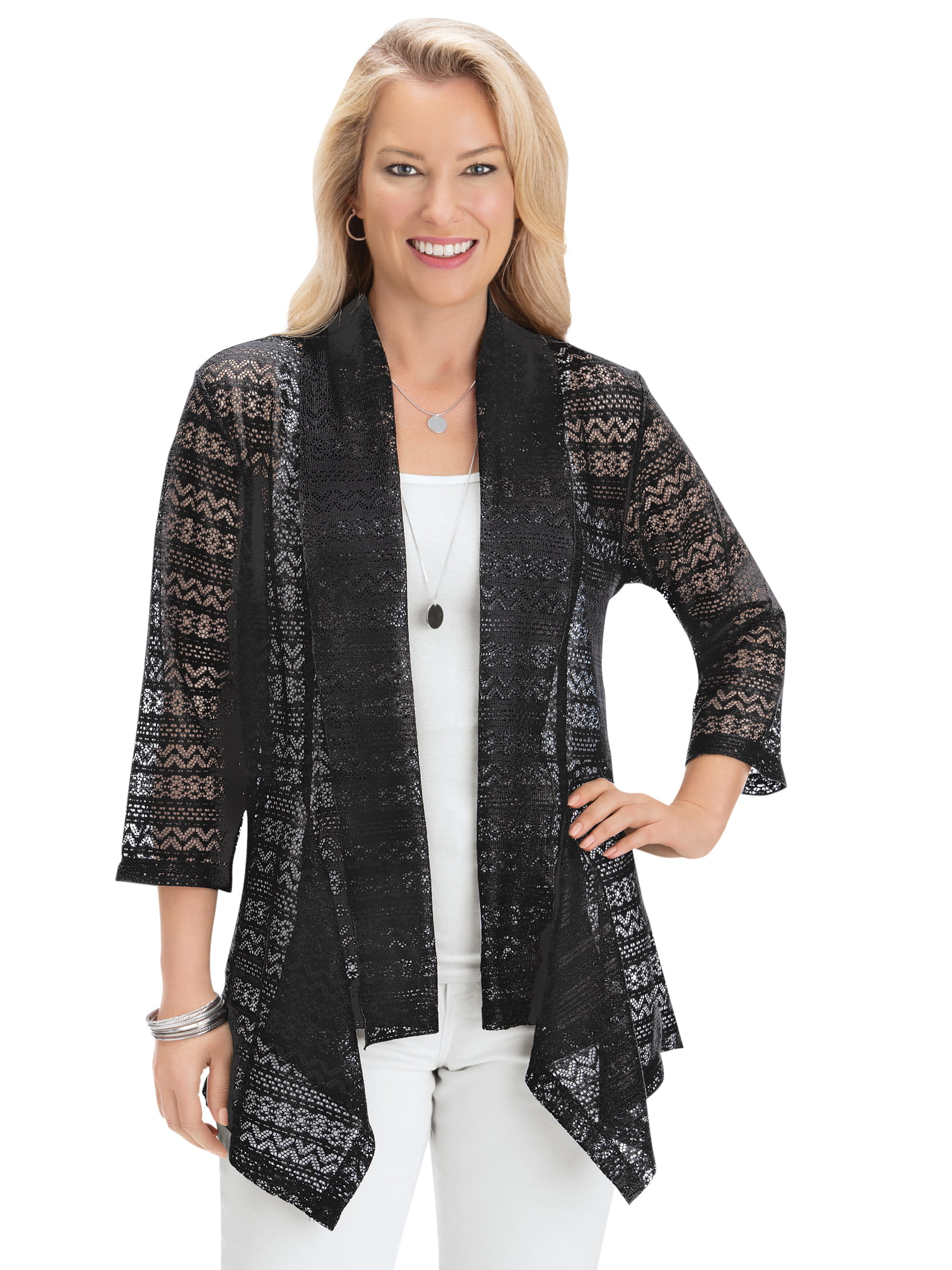 Collections Etc. - Elegant All-over Lace Cardigan with Cascading Open ...