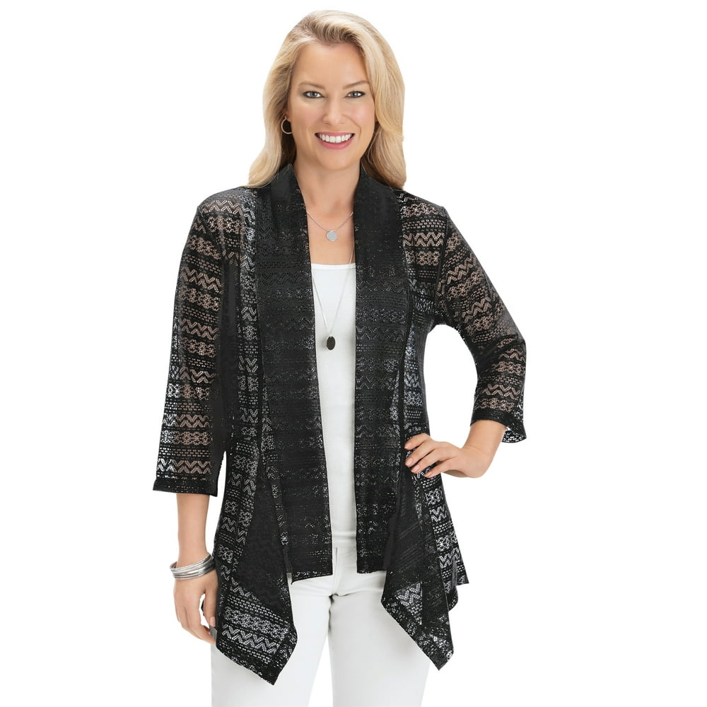 Collections Etc. - Elegant All-over Lace Cardigan with Cascading Open ...