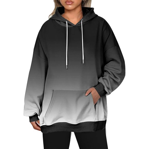 Gnshining Plus Size Sweatshirts for Women Gradient Color Loose Hooded Tops Long Sleeve Drawstring Casual Pullover