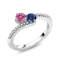 thumbnail image 2 of Gem Stone King 925 Sterling Silver Pink Moissanite and Blue Created Sapphire Bypass Ring for Women (0.72 Cttw, Gemstone Birthstone, Round 4MM, Available in Size 5, 6, 7, 8, 9), 2 of 4