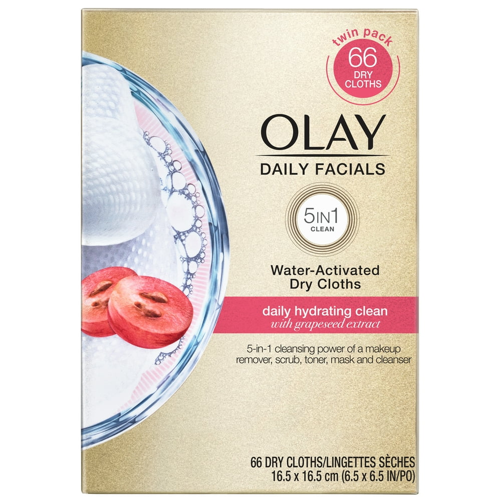 Olay Daily Facials 5 in 1 Daily Hydrating Cleansing Dry Cloths, 66