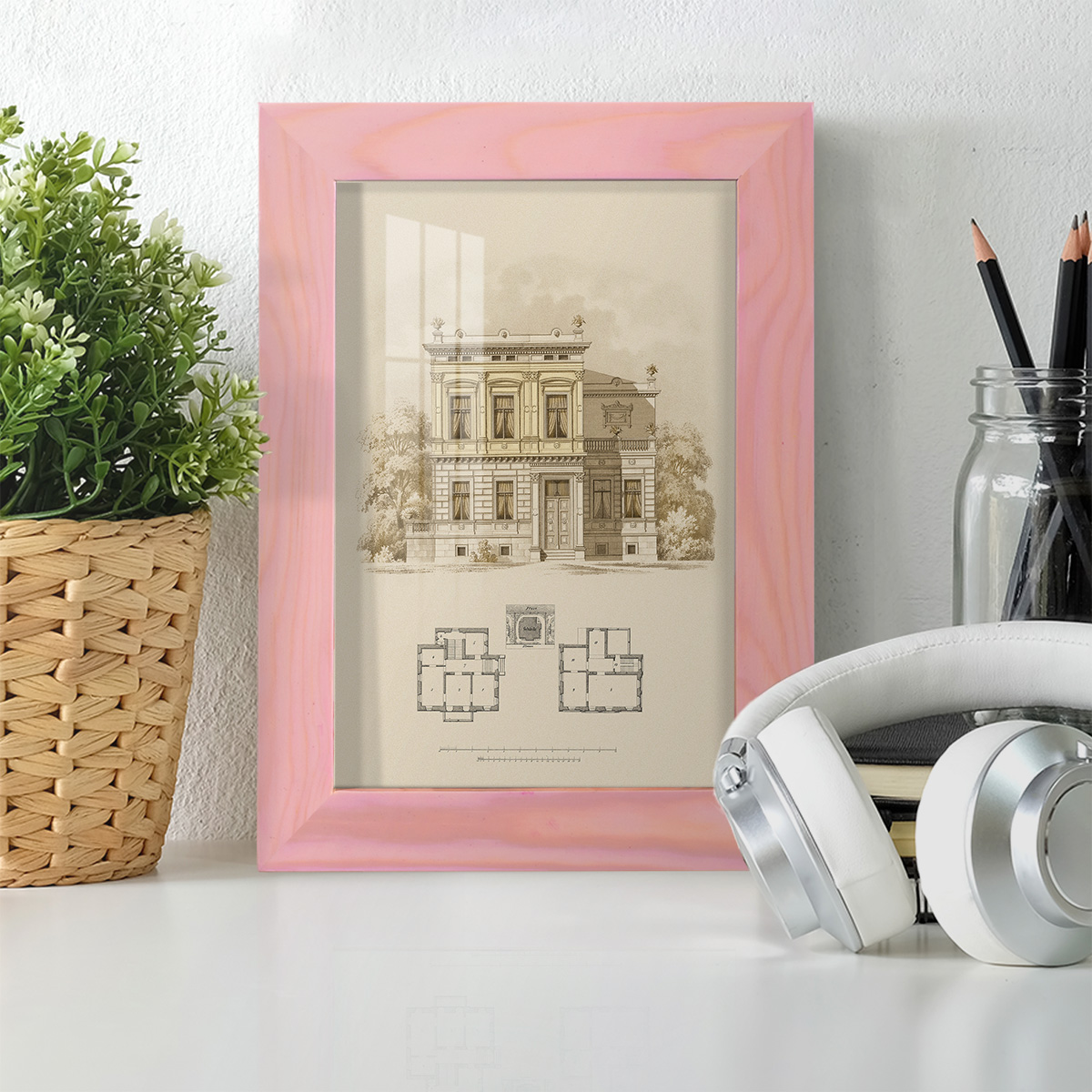 Estate and Plan III -Framed Print w/glass-Sunset Pink