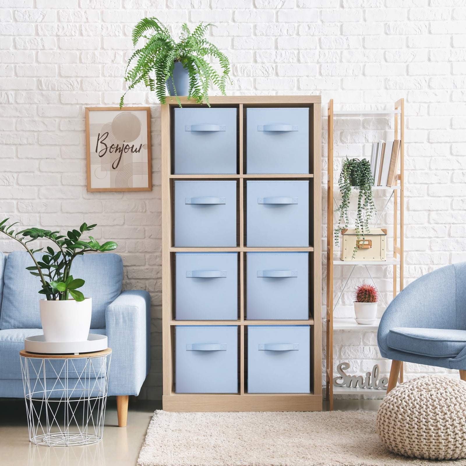 Sorbus 13 Inch Collapsible Fabric Storage Cubes, 8 Foldable Baskets for Organizing for Closet, Shelves, Clothes, Toys, Books, Pastel Blue