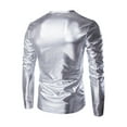 thumbnail image 2 of Mens Metallic Shiny Long Sleeve T-shirt Top Slim Fit V Neck Blouse Silver XXL, 2 of 2