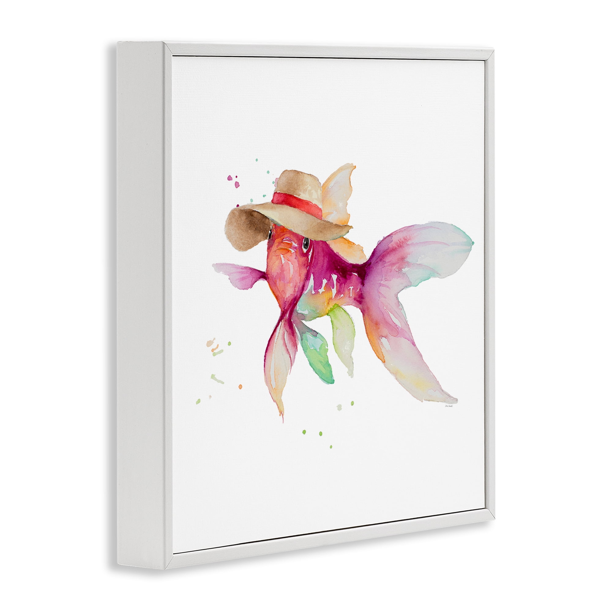 Stupell Industries Beach Fish Watercolor Novelty Painting White Framed Art Print Wall Art, 12 x 12