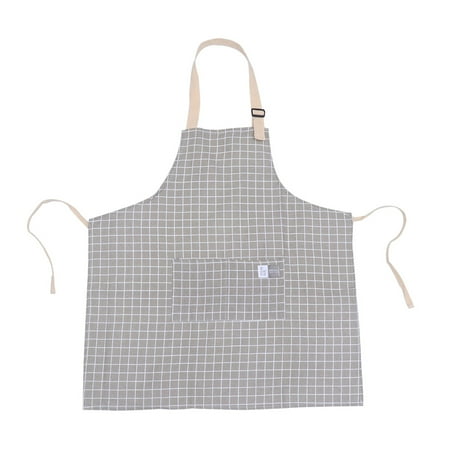 

Homemaxs Cotton and Linen Aprons Checkered Adjustable Halter Apron with Pockets Cooking Smock (Grey)