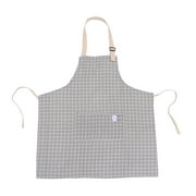Cotton and Linen Aprons Checkered Adjustable Halter Apron with Pockets Cooking Smock (Grey)