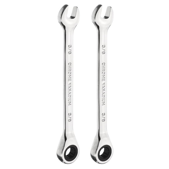 Uxcell 2pcs 12-Point Ratcheting Combination Wrench 3/8 Inch 72-Teeth 45# Carbon Steel