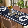 thumbnail image 3 of Western Star Ethnic Table Cloths for 8 Foot Rectangle Tables, Navy Blue Texas Ethnic Stars Vintage Patio Waterproof Elastic Fitted Tablecloths, Washable Rectangular Table Cover for Camping, 3 of 8