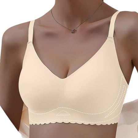 Mrat Cotton Sports Bras for Women Women s Underarm-Smoothing Bra Seamless Stretch Wireless Lightly Lined Comfort Bra Breathable Underwear Daily Bra S-311 Beige L