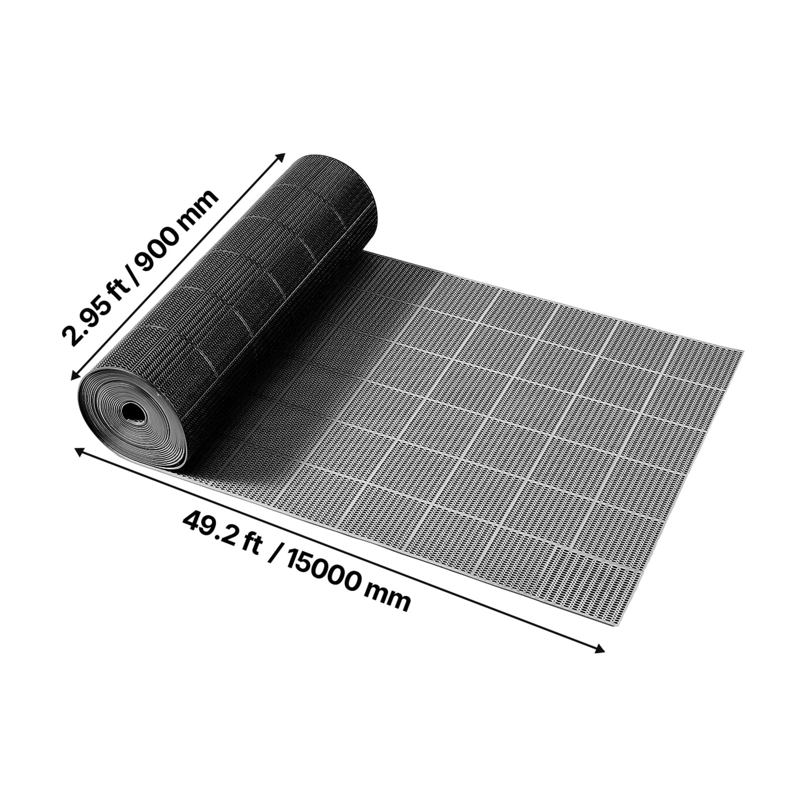 VEVOR Drainage Mat, 3 x 50 ft, PVC Non Slip Commercial Floor Mat, Wet Area Water Drain Splash Matting Hollow Doormat Roll, for Outdoor Indoor Restaurant Swimming Pool Patio Bathroom Washroom, Black