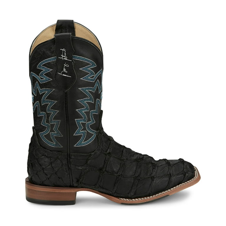 Justin Men s Ocean Front Exotic Pirarucu Western Boot Broad Square Toe Black 9 D M US Walmart