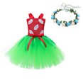 thumbnail image 4 of Bmisegm Girls' Dresses Maple Leaf Print Carnival Tutu Dress Spaghetti Strap Textured Bodice Outfit Dress for Girls 4-5 Years, 4 of 6